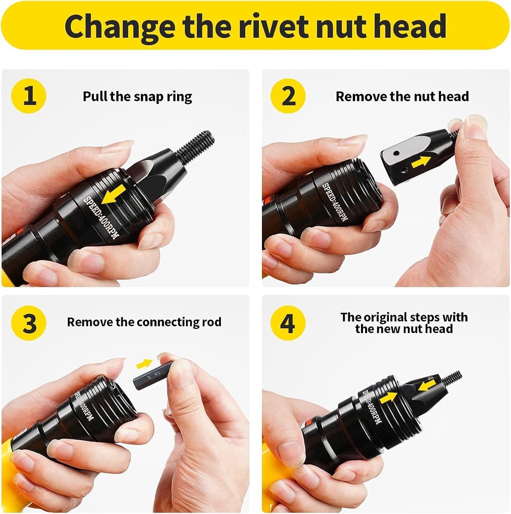 Pneumatic Self-Locking Rivet Nut Gun Head(Replacement Mandrel Each 5pcs) for ...