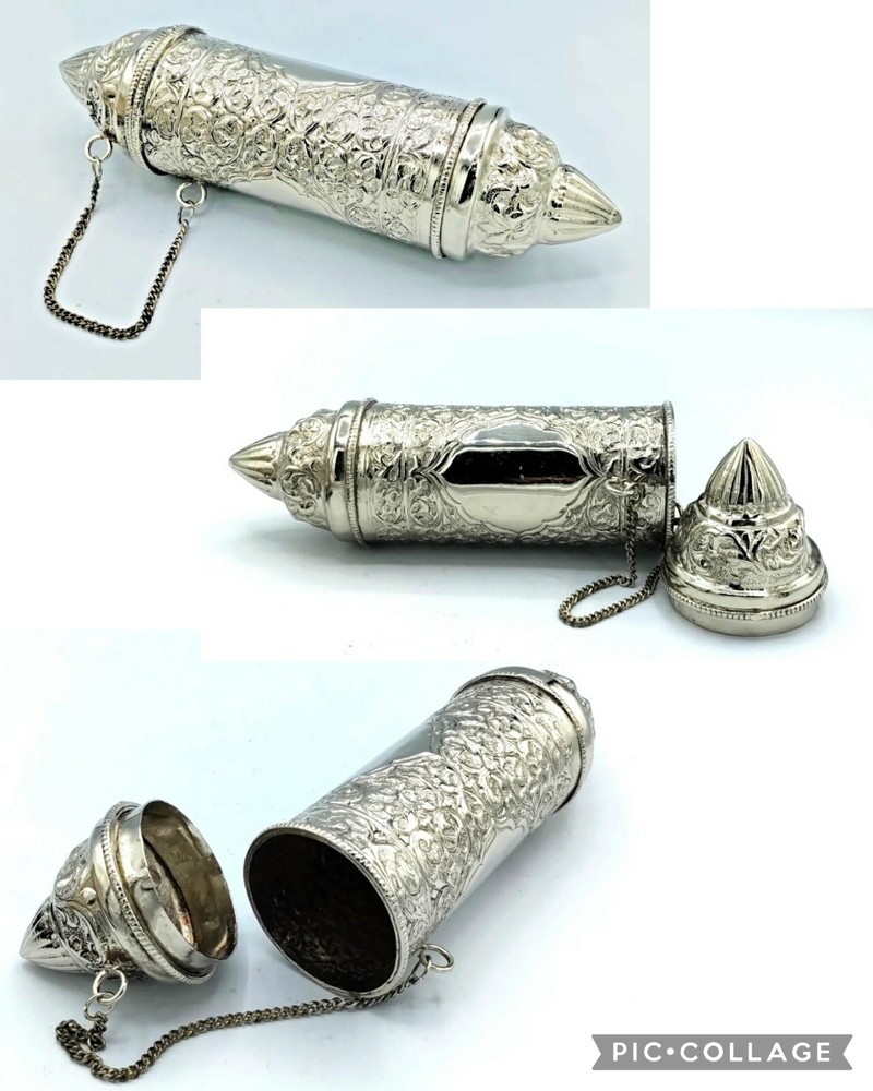Prayer Scroll Secret Message Holder Silverplate Repousse Metalwork