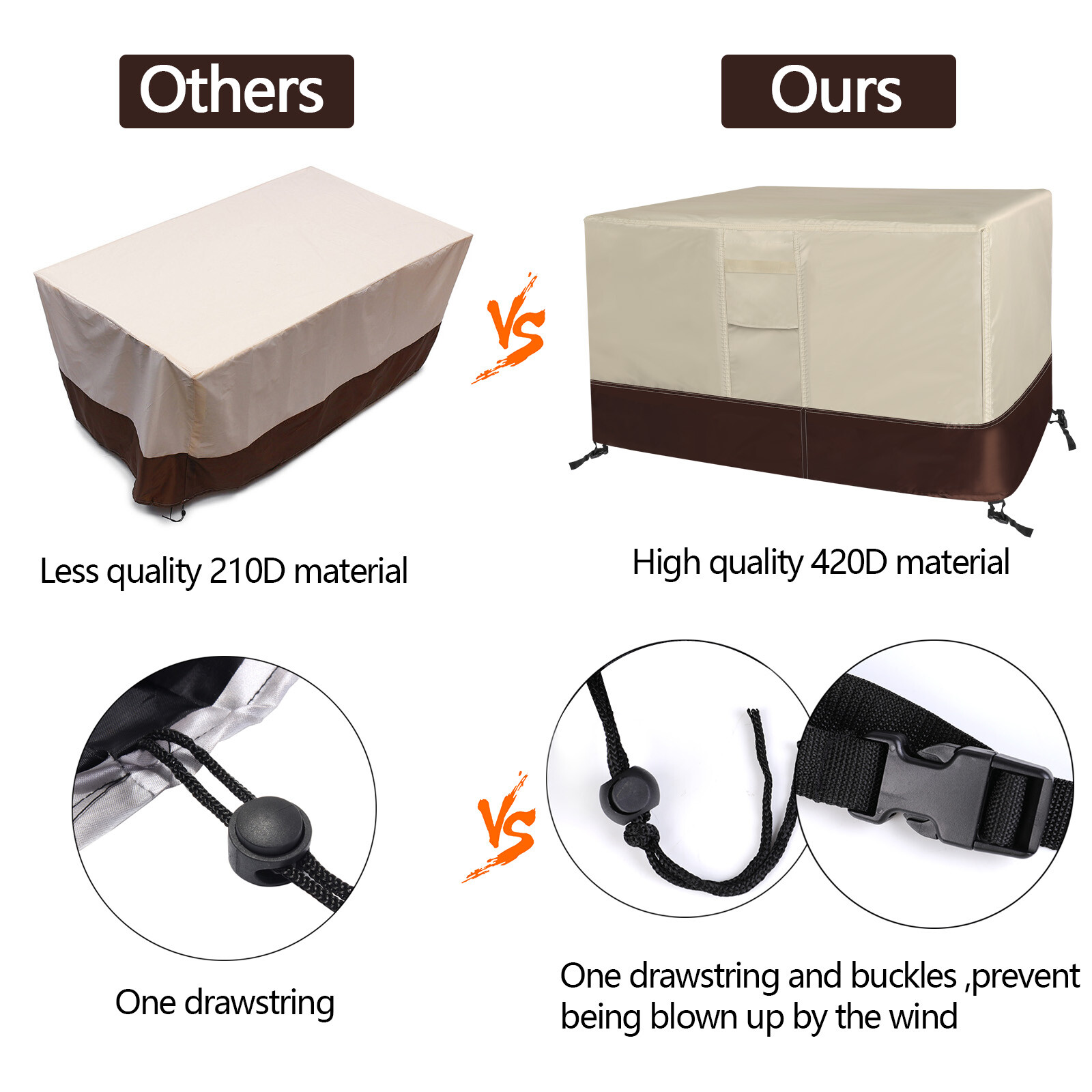 Heavy Duty 420D Patio Furniture Covers Waterproof Outdoor Table Protector w/Bag