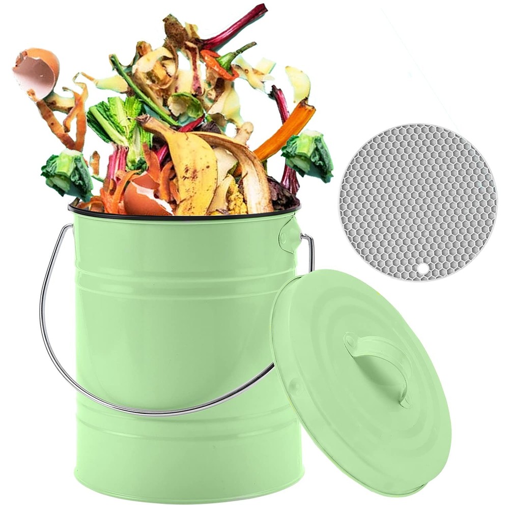 Compost Bin, Countertop Compost Bin with Lid, Kitchen Compost Container, Odor...