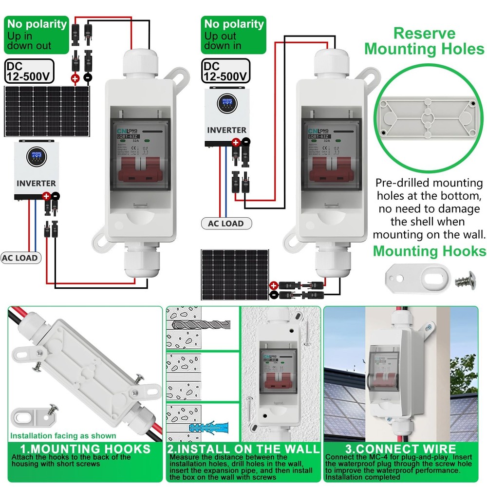 CNLonQcom Solar Panel Disconnect Switch 32 Amp 500V DC Miniature Circuit Brea...
