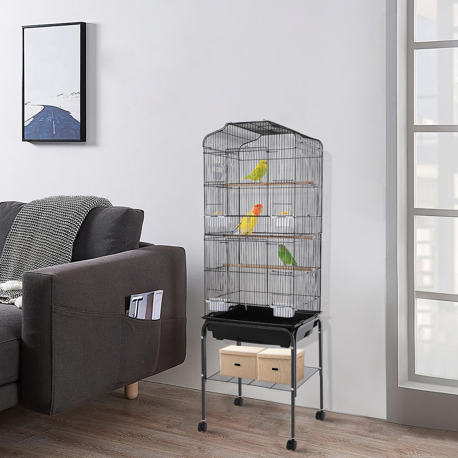 54 Inch Bird Cage with 4 Feeding Bowls and Waterer Iron Cage