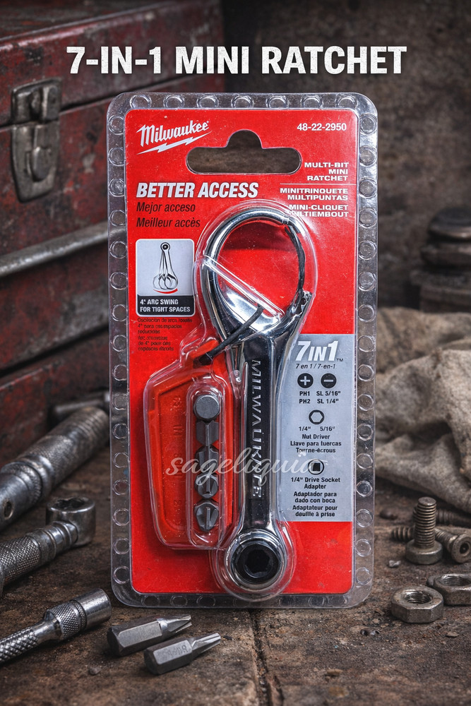 Milwaukee Tool 48-22-2950 7-In-1 Multi-Bit Mini Ratchet, Includes Bits, Compact