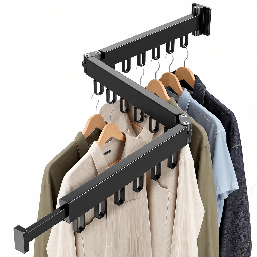 Wall Mounted Clothes Drying Rack, Space-Saving Foldable Black