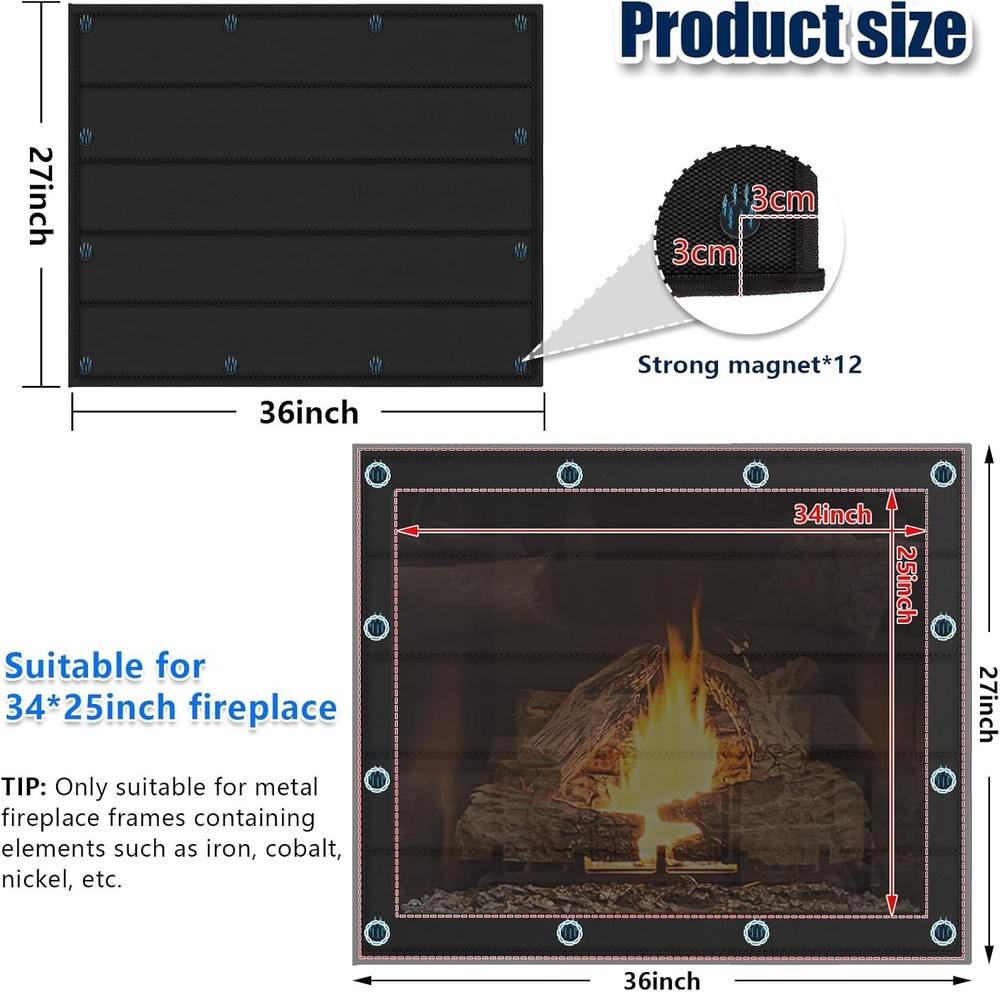 Fireplace Draft Stopper | Energy Saving Magnetized Cover