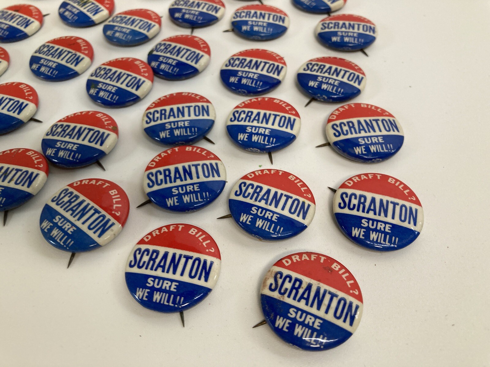30 Political Pin Back Buttons: DRAFT BILL ~ SURE WE WILL!! SCRANTON