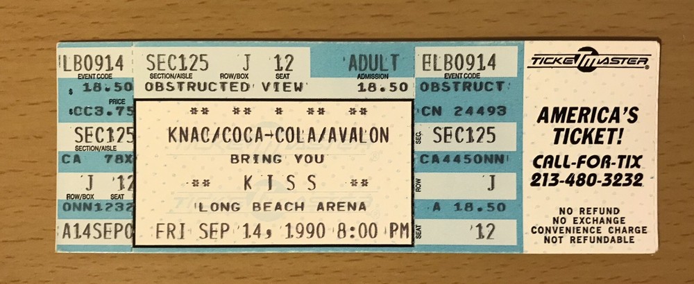 1990 KISS / WINGER HOT IN THE SHADE TOUR LONG BEACH CONCERT TICKET STUB J12