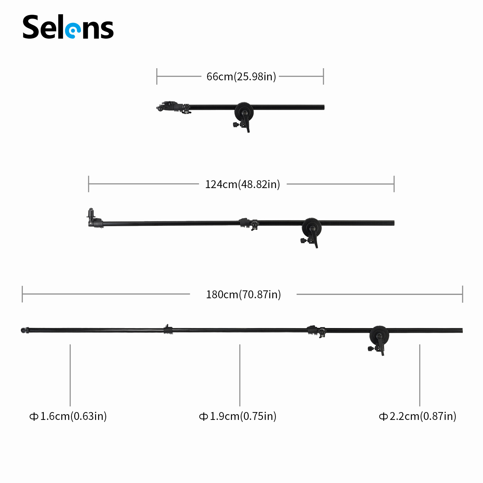 Selens 6.5FT Light Stand Photo Studio Reflector Holder Boom Arm + Sand Bag