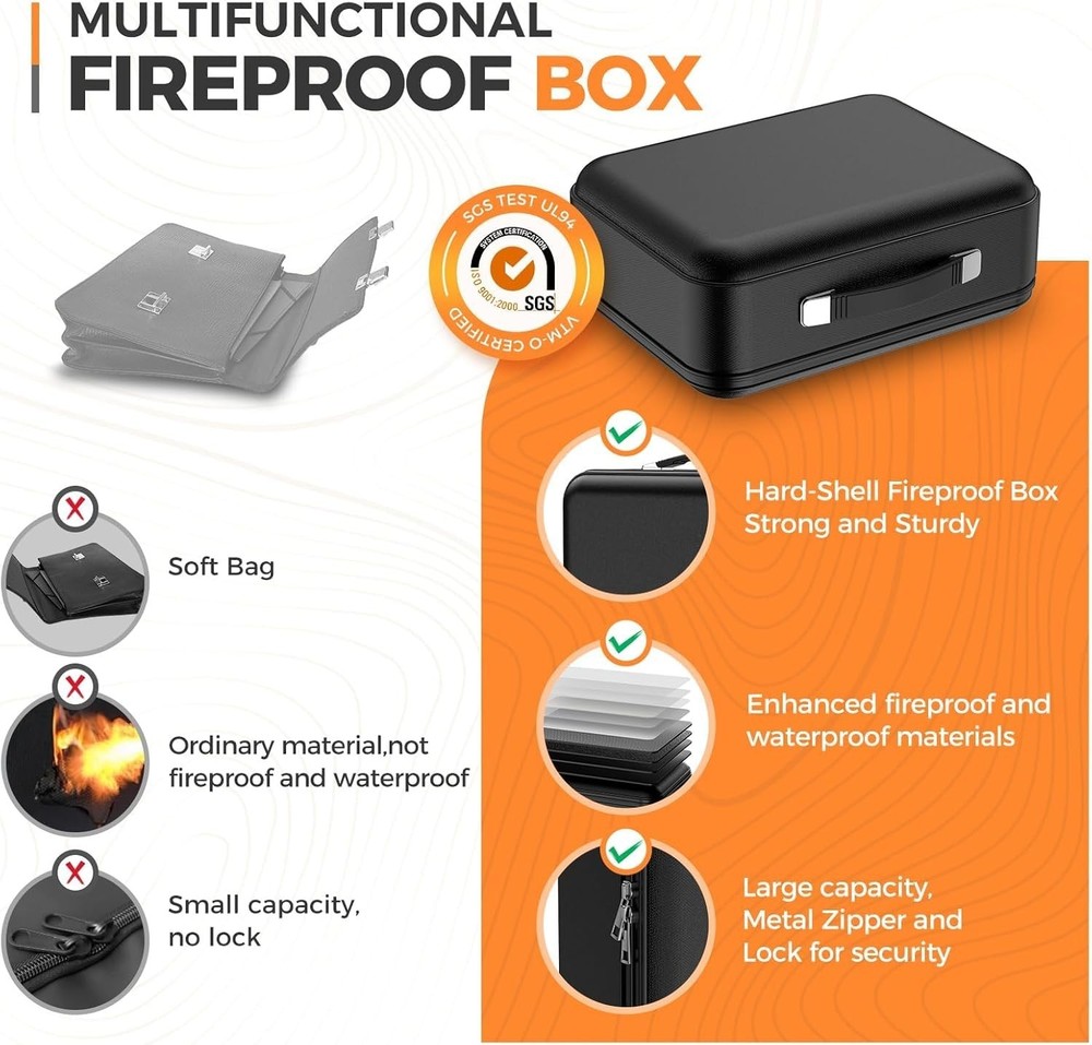 Durable Fireproof Document Case with Multi-Compartment Storage & Locking System