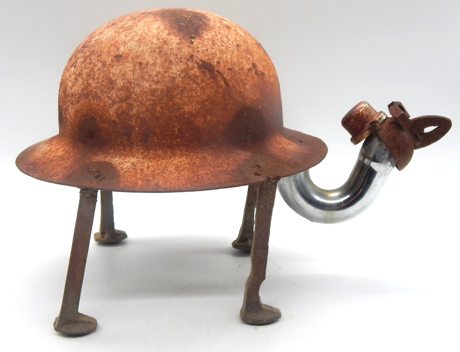 Antique Cast Iron Rusted Turtle Helmet Artisan Outdoor Garden Yard Art USA- RARE