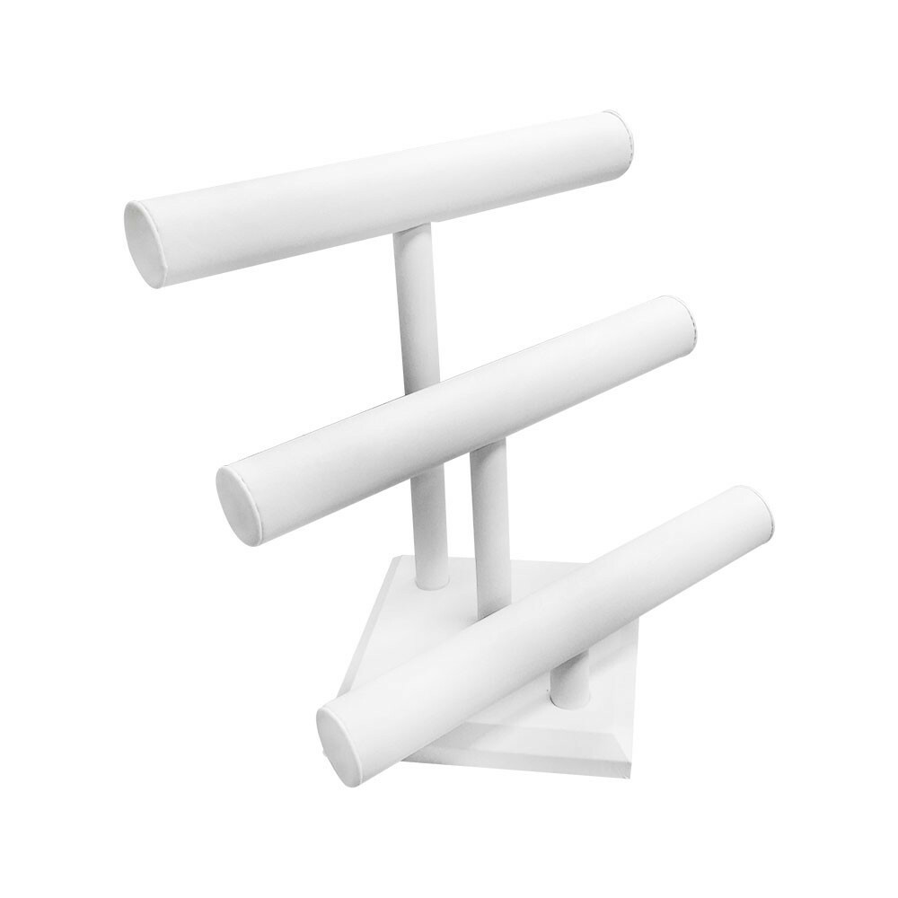3 Tier Bar Bracelet Jewelry Display Stand Bangle Watch White Faux Leather