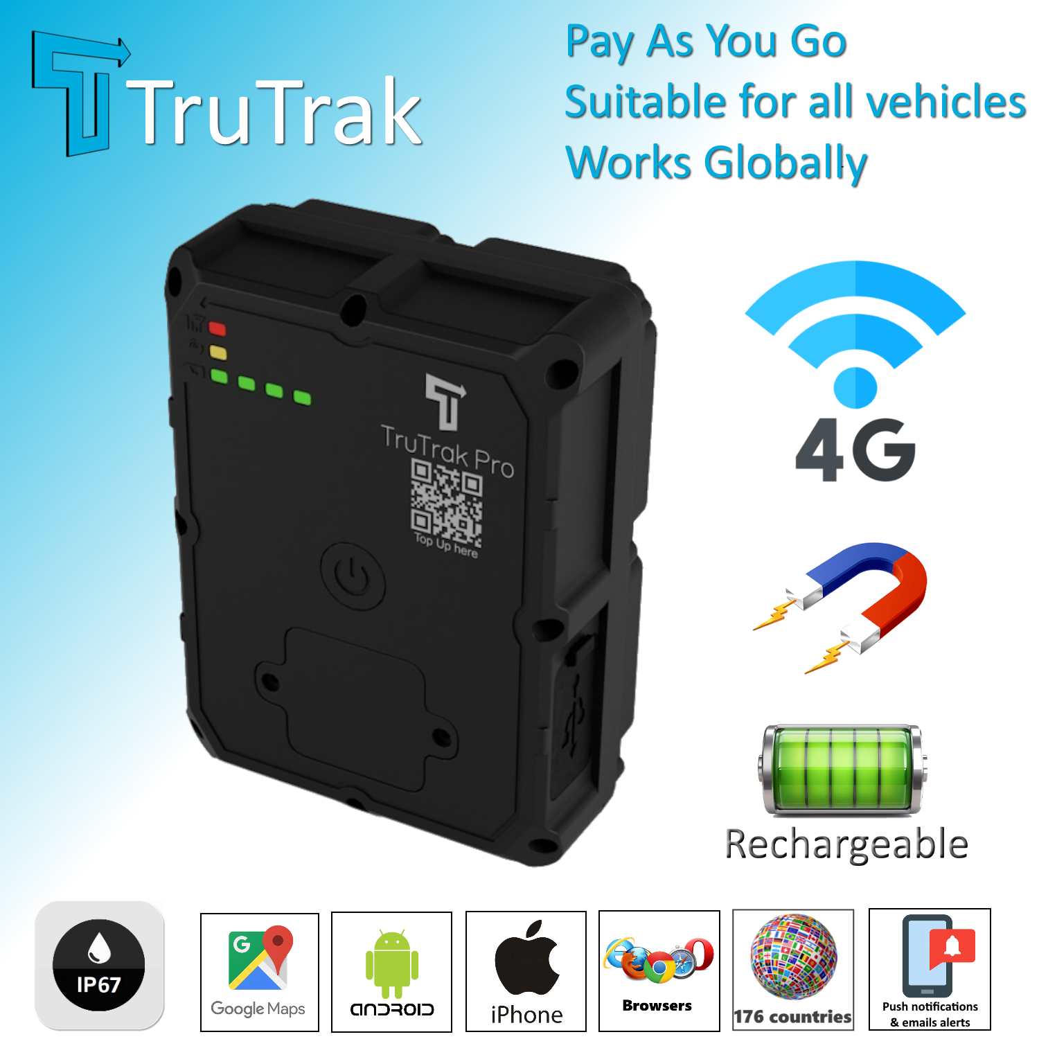 TruTrak GAT24 GPS Tracker 4G - Real Time magnetic vehicle car Tracking Device