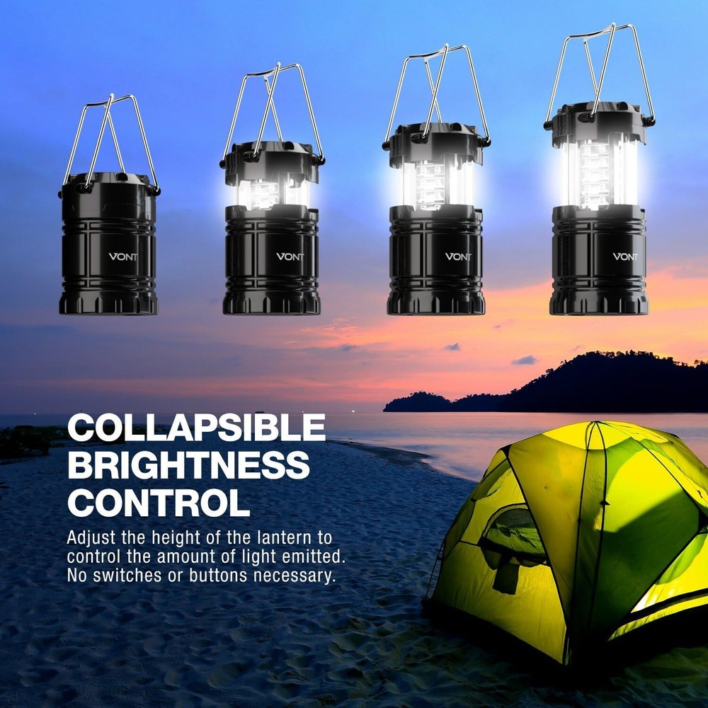 VONT 4 PACK LED CAMPING LANTERN, LED LANTERNS COLLAPSIBLE - 4 - Scratch & Dent