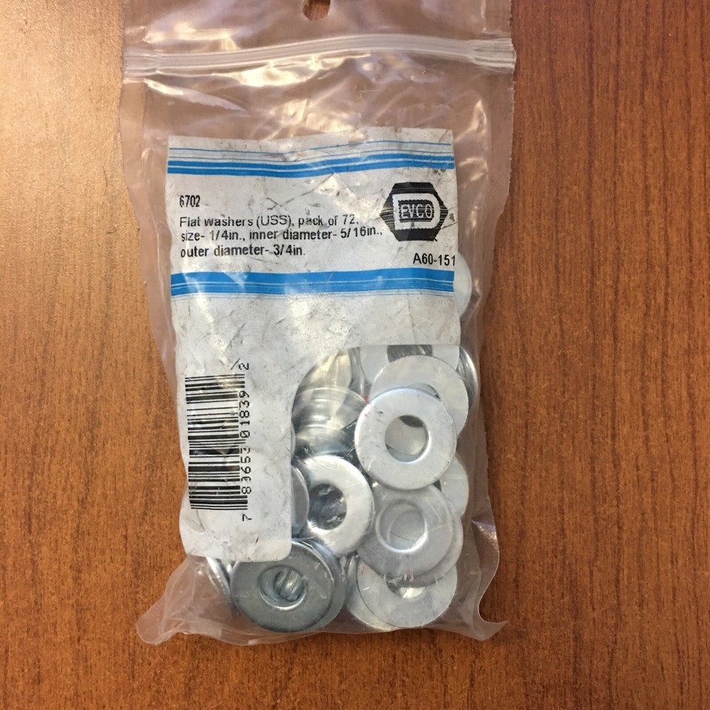 Devco 6702 Zinc Plated Flat Washers 1/4" 72 Washers In Bag