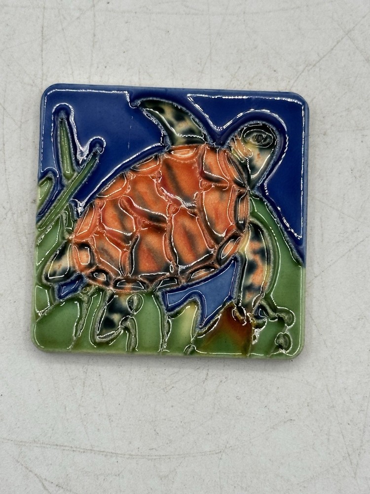 Sea Turtle Tile Magnet 2 3/8” Square Hand Painted