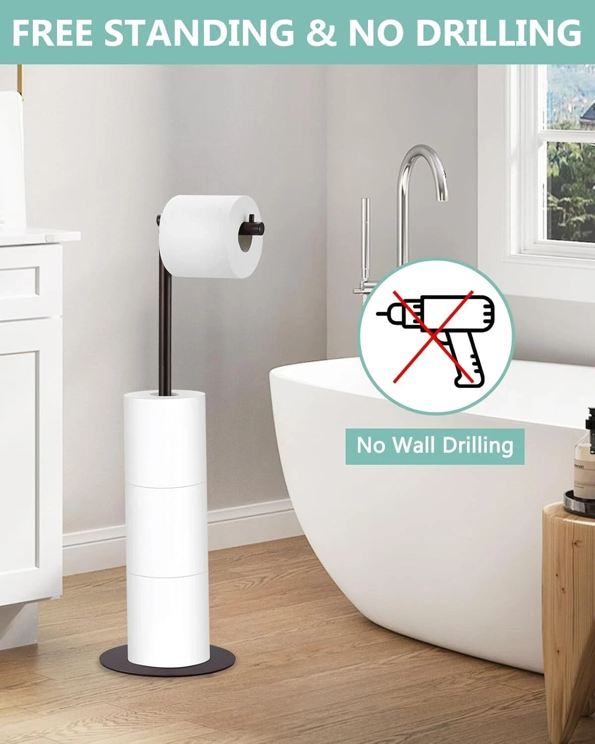 Toilet Paper Holder Stand, Bathroom Toilet Paper Stand with Shelf Hold 4 Paper R