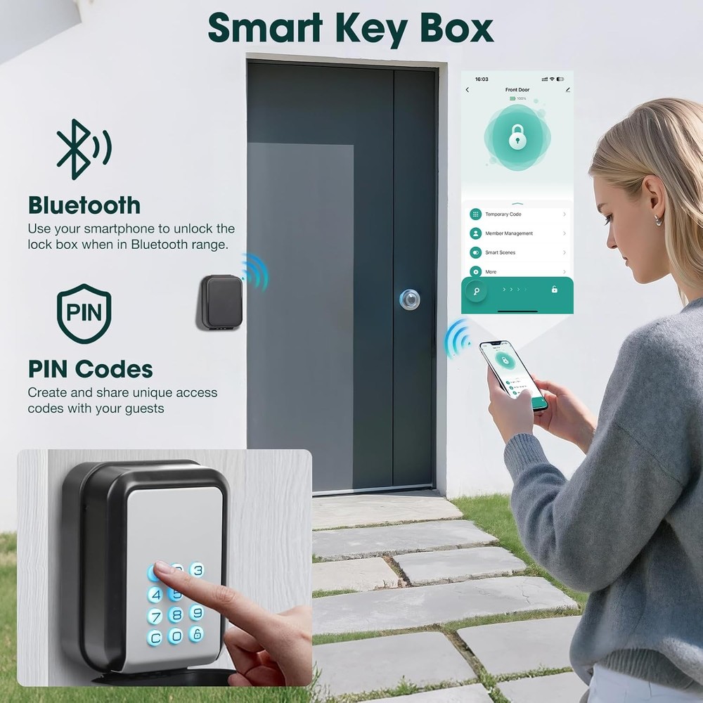 Smart Key Lock Box Electronic Bluetooth Lock Box with Tuya APP Control & PIN ...