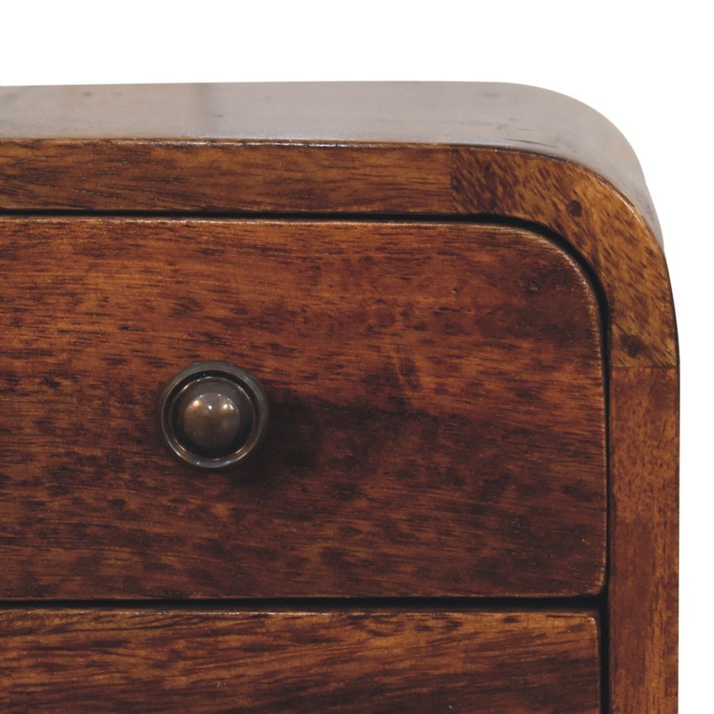 Solid Wood Extra Mini Curved Chestnut Nightstand, Solid mango wood