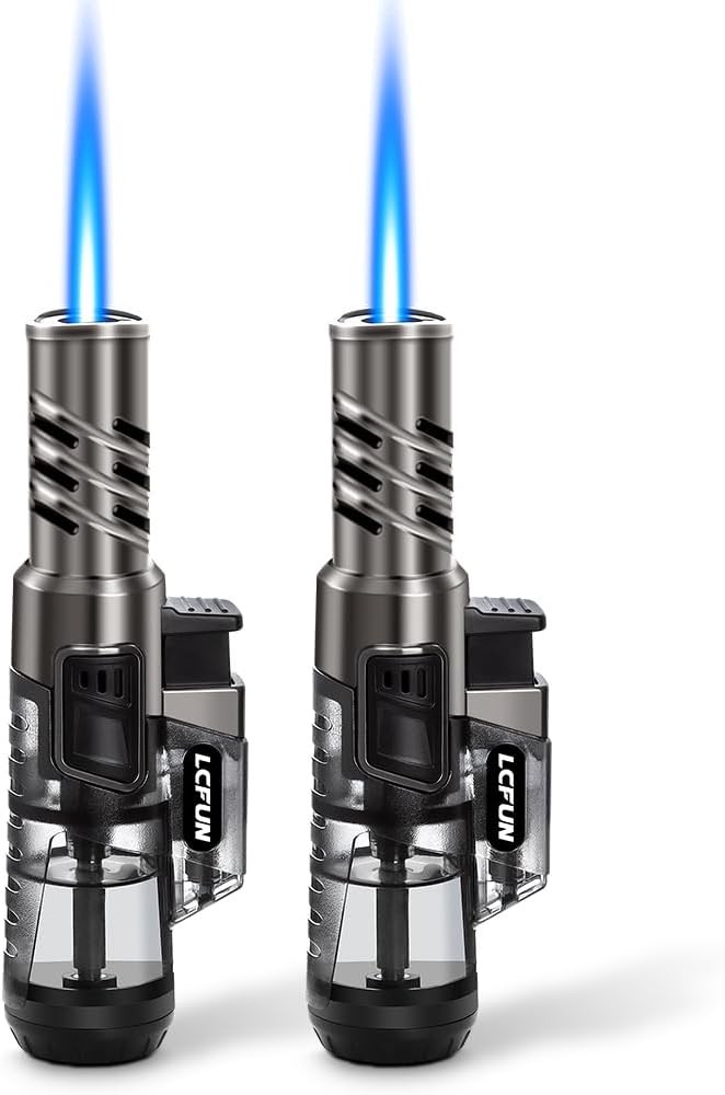 LcFun Torch Lighter 2 Pack Windproof Adjustable Single Jet Flame Double Black