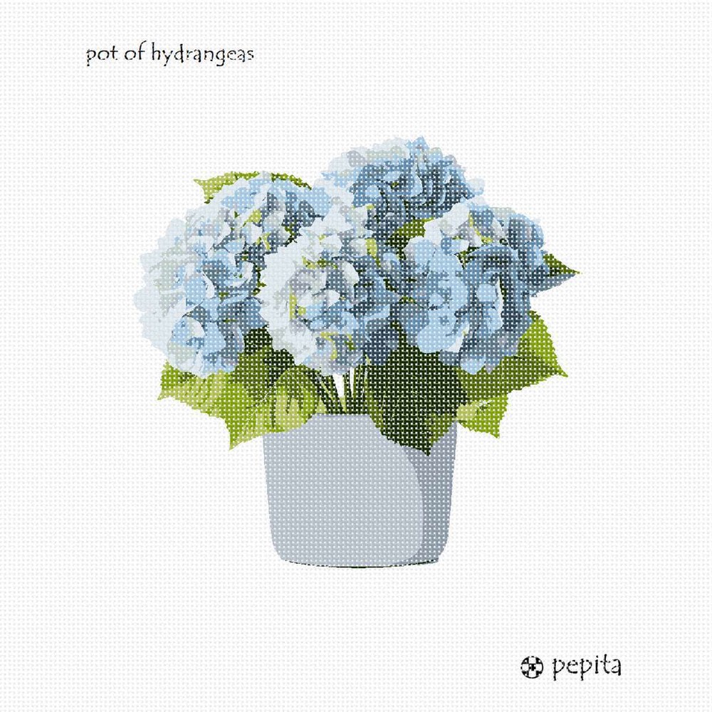 Pot Of Hydrangeas Needlepoint Kit or Canvas