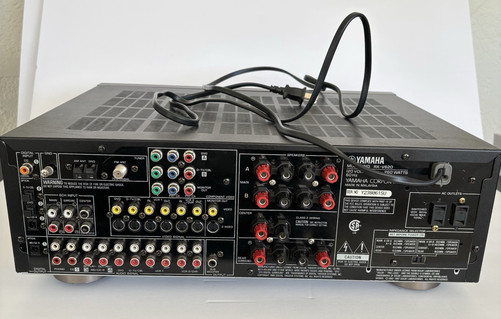 Yamaha RX V620 5.1 Channel 500 Watt Receiver Good Working Condition No Control