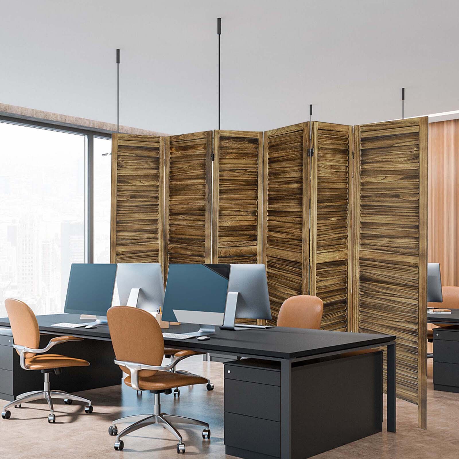 6 Panel Wood Room Divider Folding Privacy Screen Louvered Partition Wall Brown