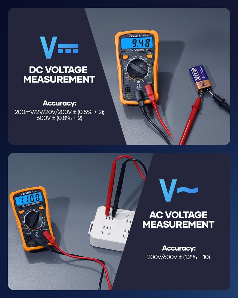 Digital Multimeter Voltage Tester, Assark 2000 Counts Multimeter Measure AC DC V