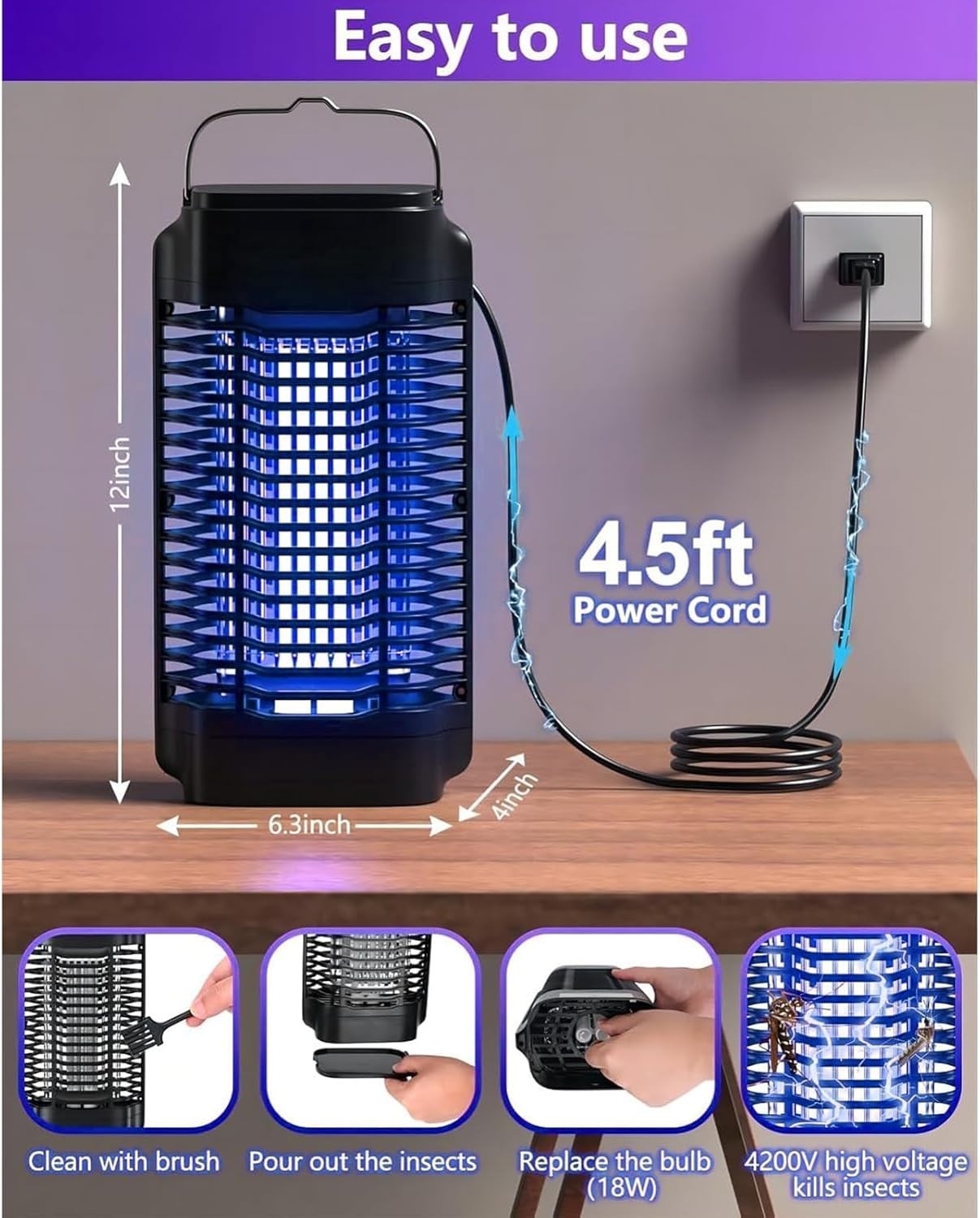 4200V Electric Mosquito Zapper Mosquito Trap Waterproof Fly Traps Mosquito