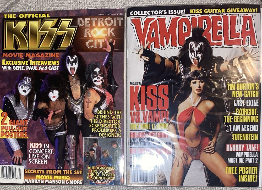 Kiss Magazine Lot Of 2~Vampirella & Official Detroit Rock City w Posters~Simmons