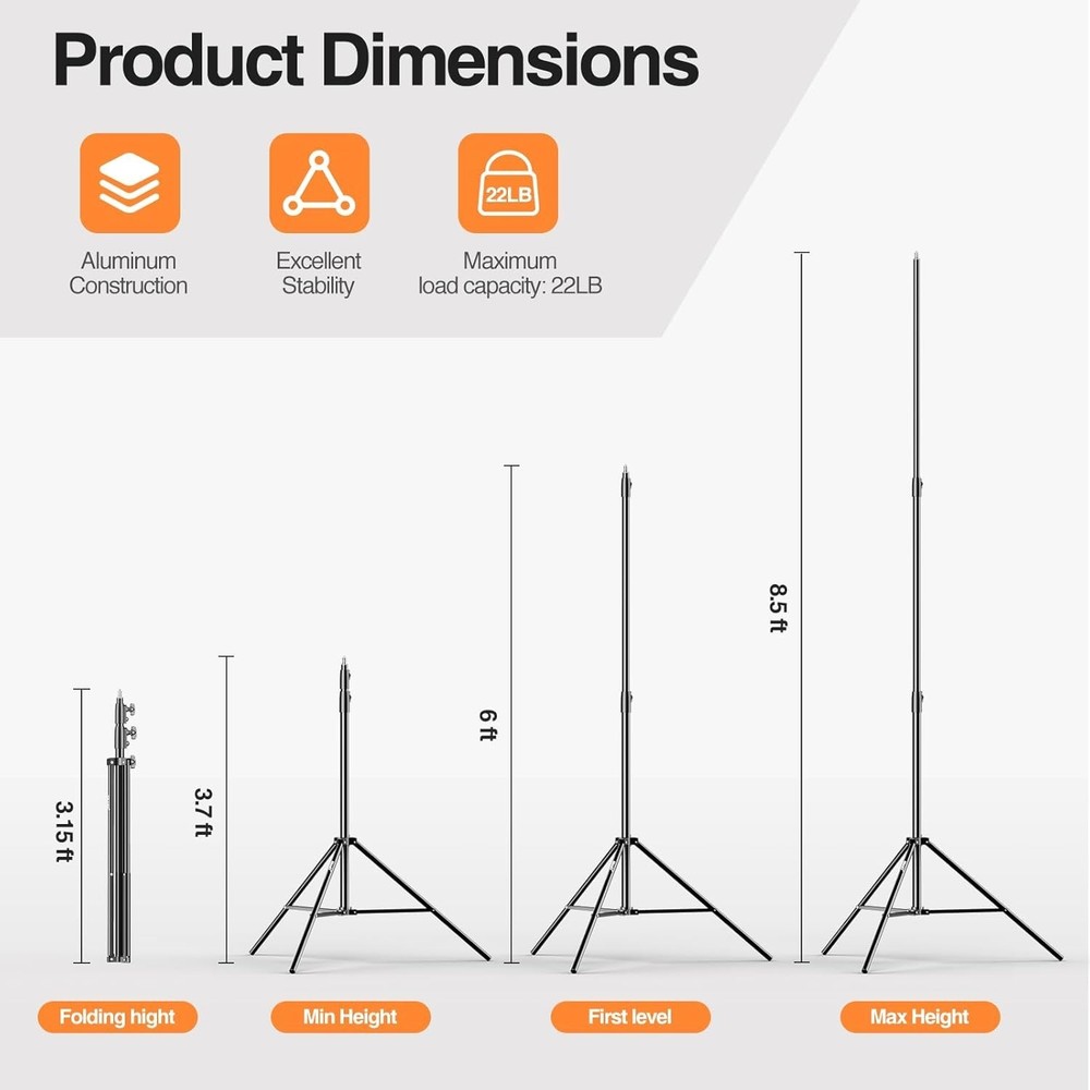 Spring Cushioned 2 Pack Light Stands - Safe & Reliable for Equipment Support