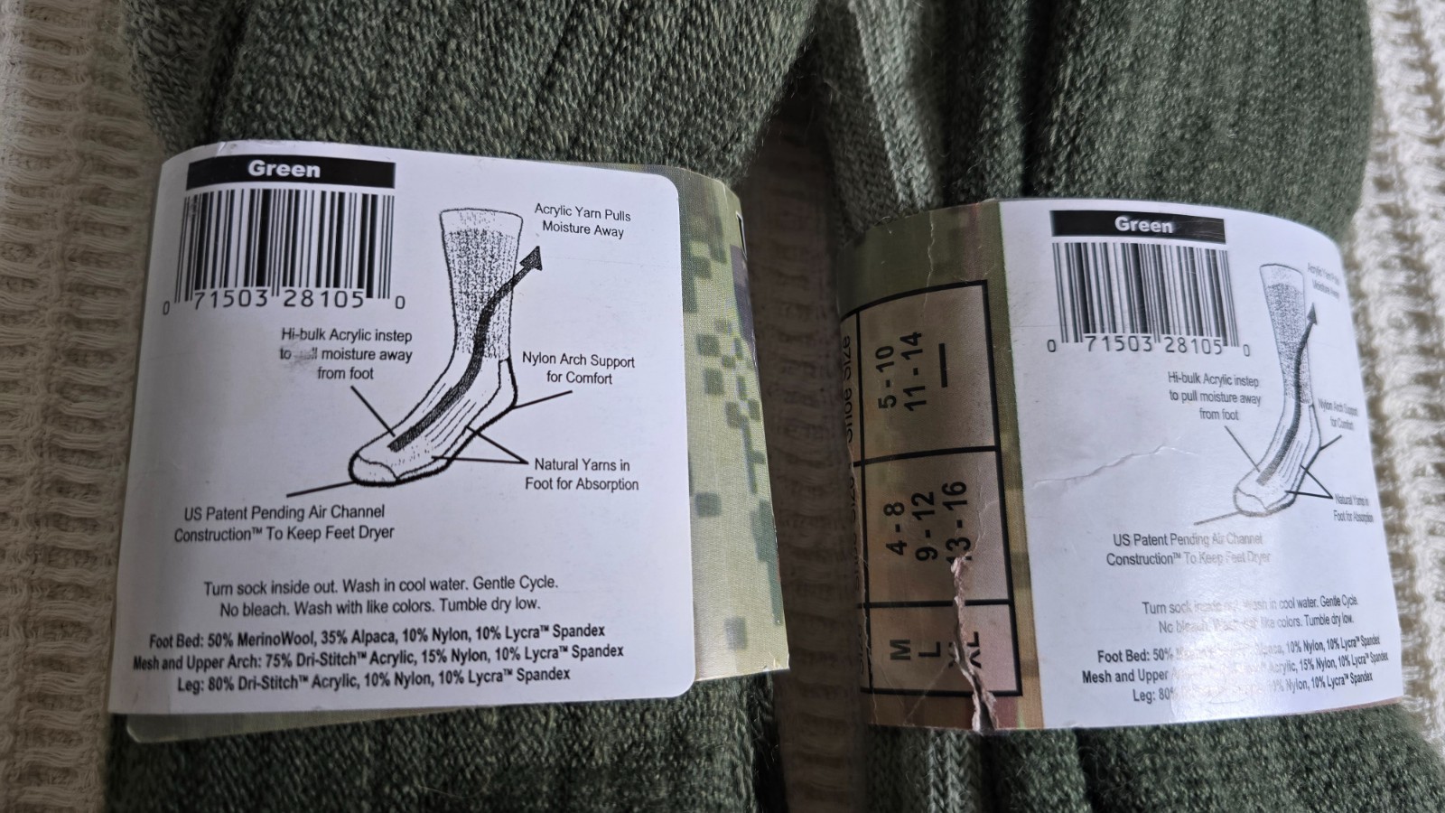 2 Pair USA STRIKE FORCE ICEMAN Men Large 9-12 Military Boot Socks Merino Alpaca