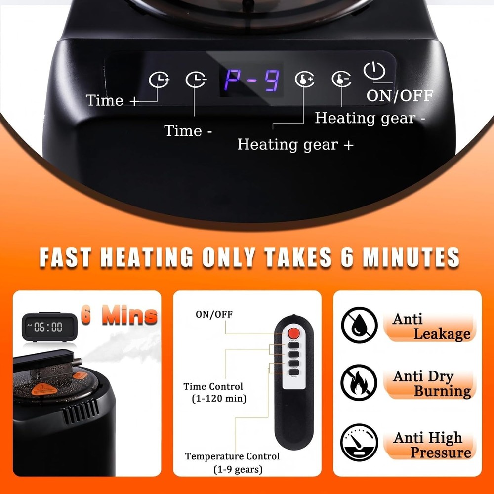 Fast Heating 1600W Portable Sauna Steamer - 9 Levels & Remote Timer Function