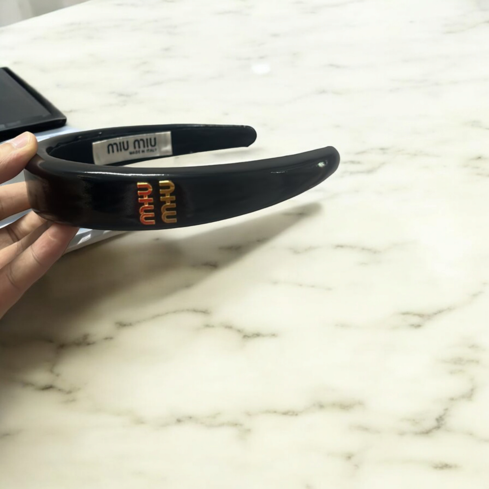 MIUMIU new sweet letters handmade hair band black headband