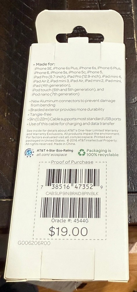 2-PACK AT&T iPhone MFI Certified 9inch Light-ning Braided Charge & Sync Cable