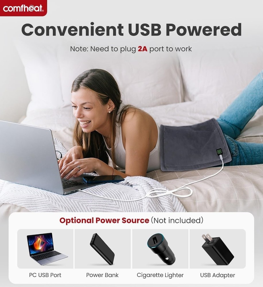 Lightweight USB Plug-In Heating Pad - Versatile 12"x12" Design with 3 Settings