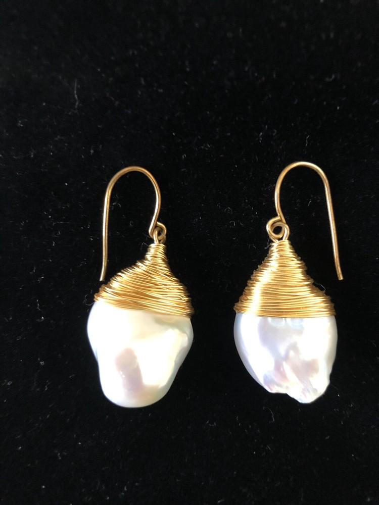 Handmade Pearl Wire Earring Goldtone NEW FREE SHIP