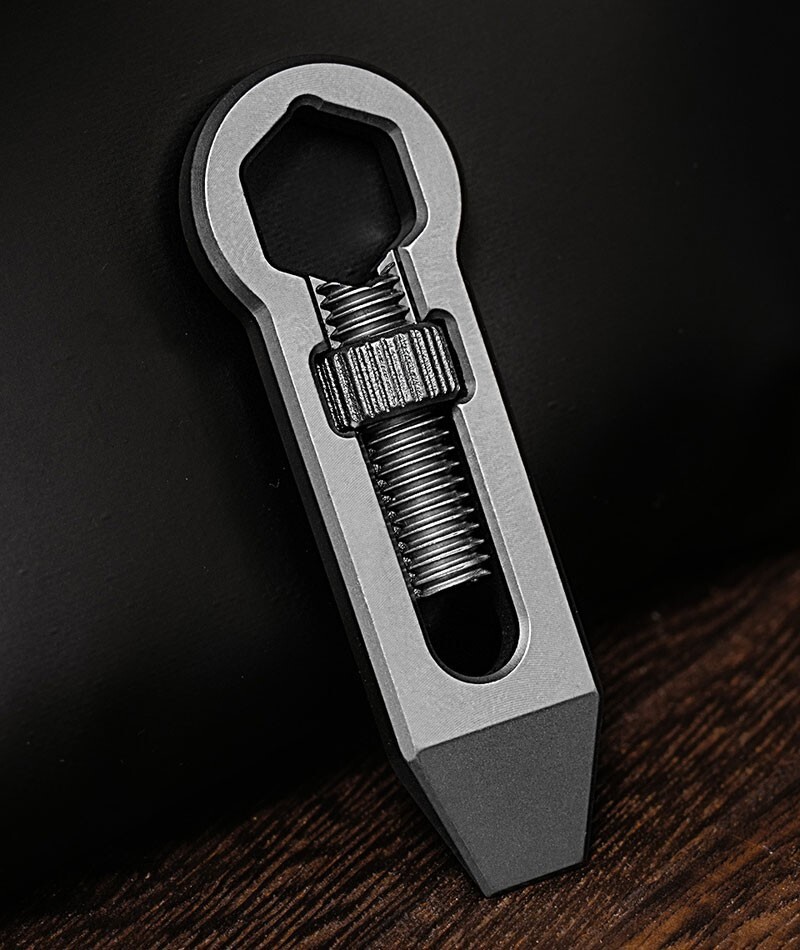 1PC EDC Titanium Pocket Pry Bar Adjustable Wrench Crowbar Keychain Multi Tools