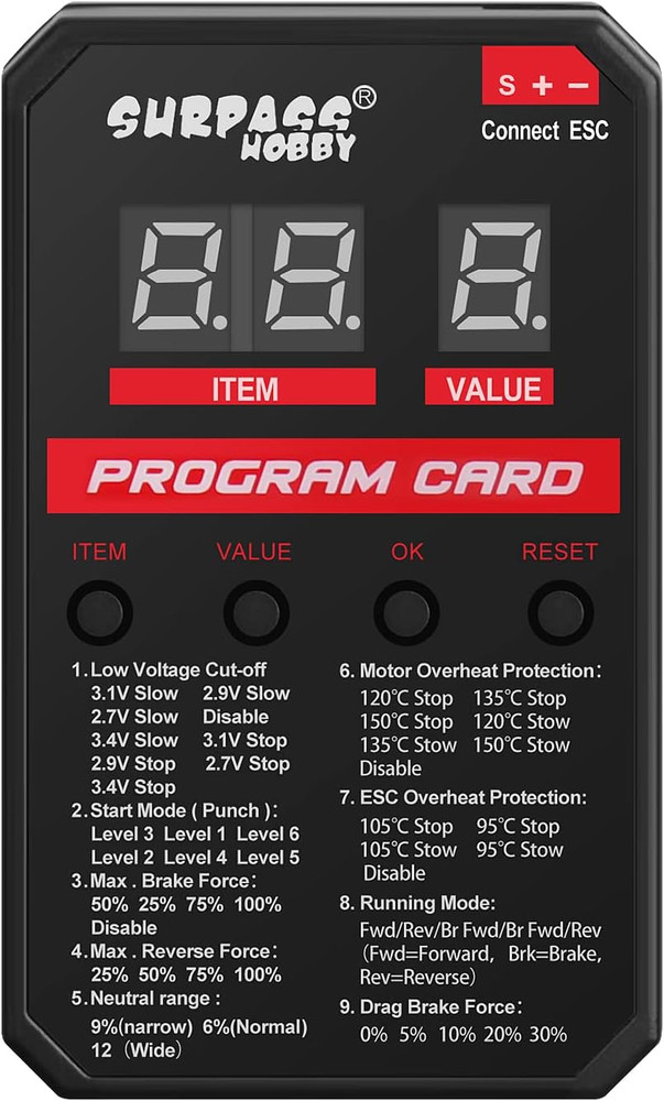 Surpass Hobby ESC Programming Card RC Car Electronic Speed Controller LED Progra