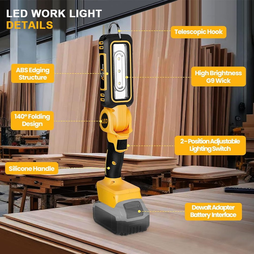 Cordless LED Pivoting Work Light For DeWALT LED 20V 20Volt MAX Flashlight TOOLS