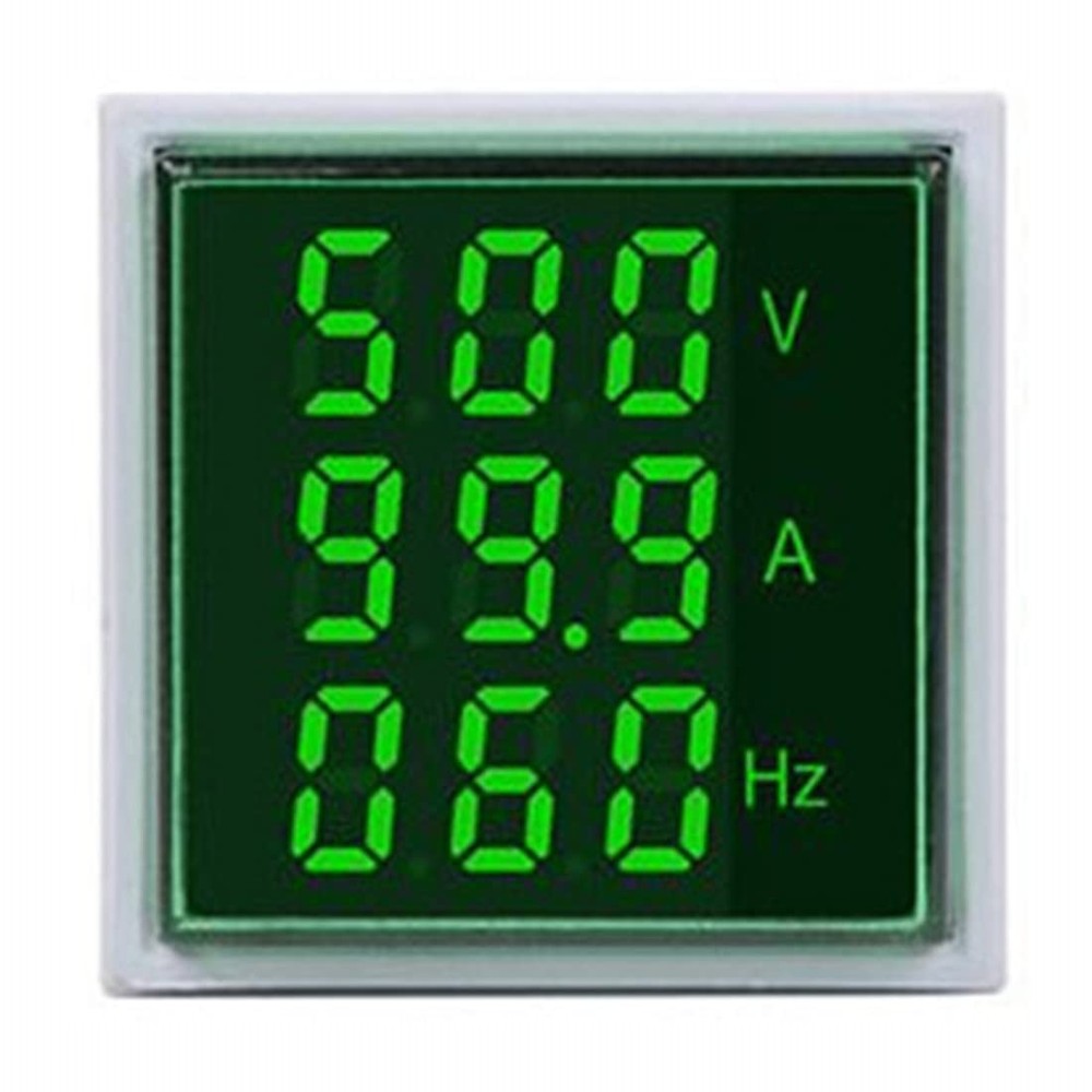 with Three-Digit Display AC Current, Voltage, Frequency Indicator, 22mm Green