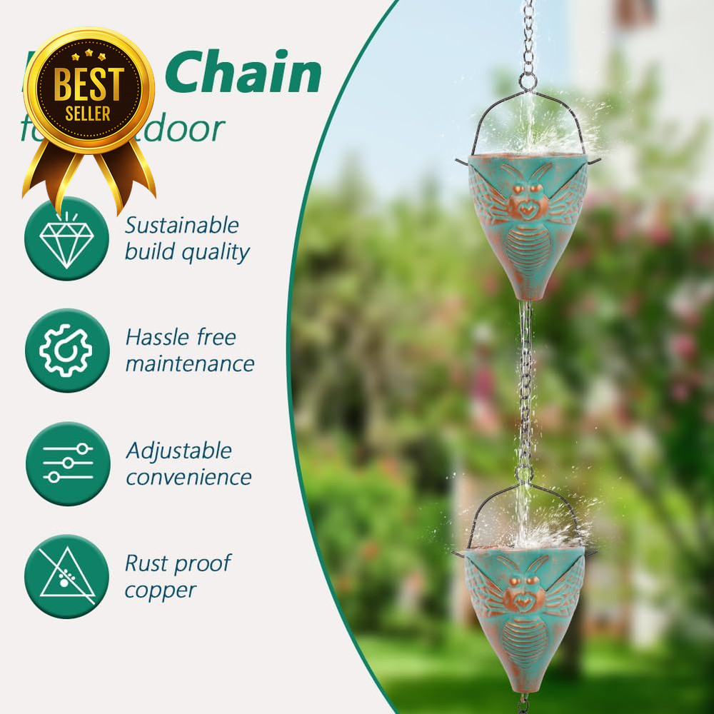 10ft Rain Chain Bee Cup Gutter Downspout Replacement Adjustable Drain Chain
