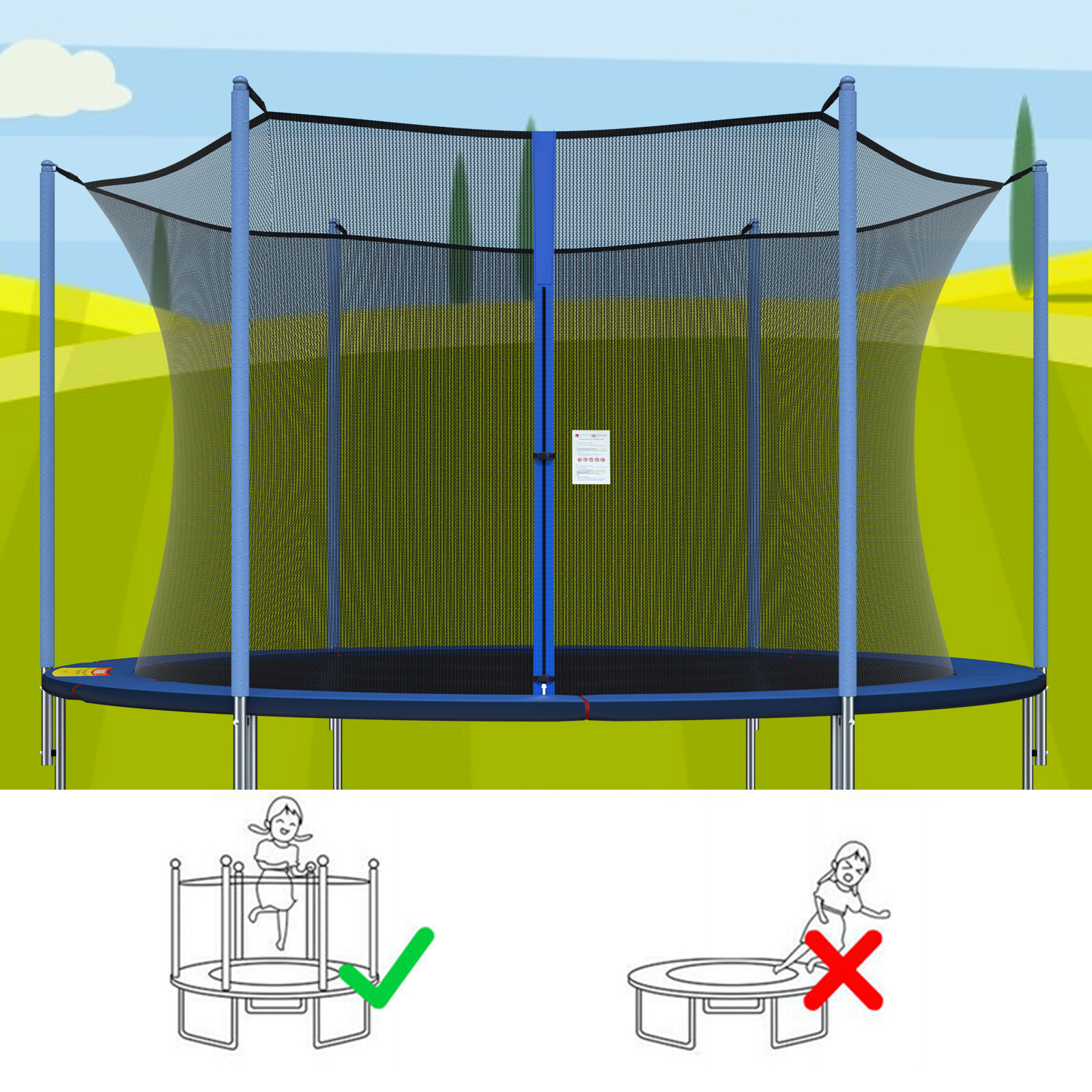 15ft Trampoline Safety Net Round Replacement Fit 6 Poles Enclosure Netting