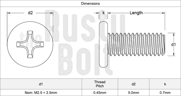 M2.5 x 7mm, Phillips Wafer Flat Head Screws, Black, Computer, Laptop, Machine
