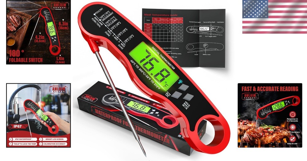 Instant Read Digital Meat Thermometer with Backlight - Perfect BBQ Tool