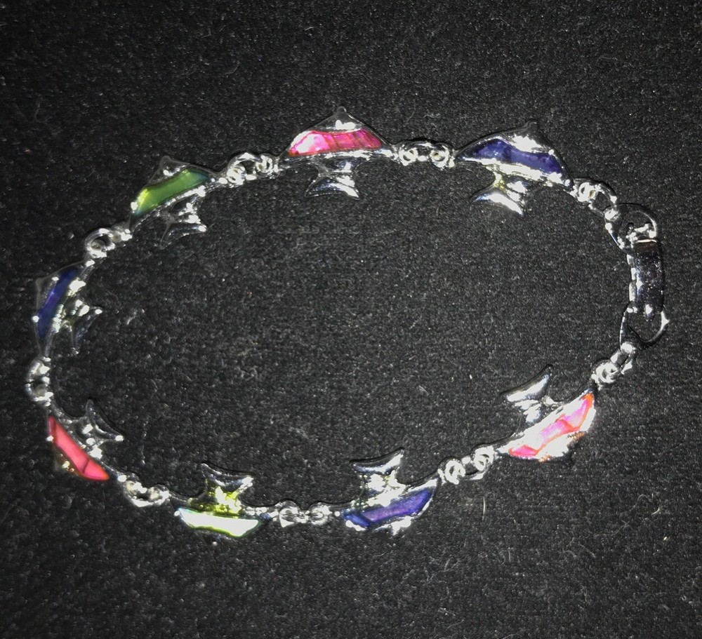 Silvertone Paua Abalone Shell Link Angle fish Bracelet C-55