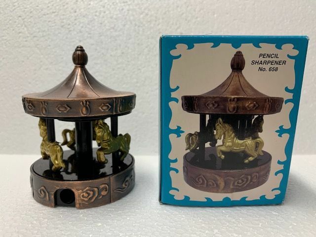 MERRY GO ROUND BRONZE DIE CAST METAL COLLECTIBLE PENCIL SHARPENER NEW / BOX