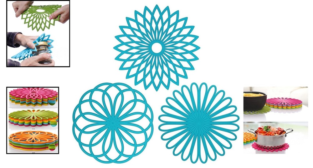 Versatile 3-Piece Silicone Trivet Set - Durable Flower Design for Kitchen Use
