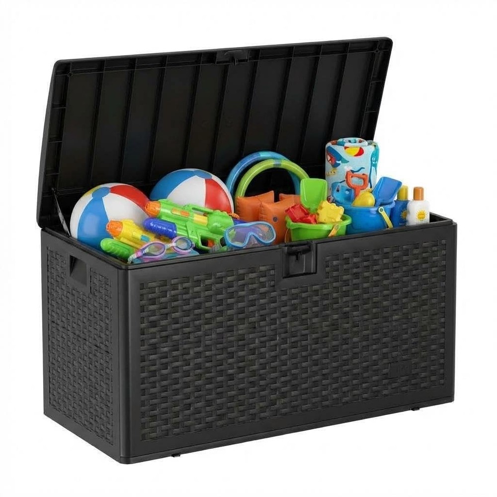 120 Gallon Waterproof Resin Deck Box Large Lockable Storage Container with Hy...