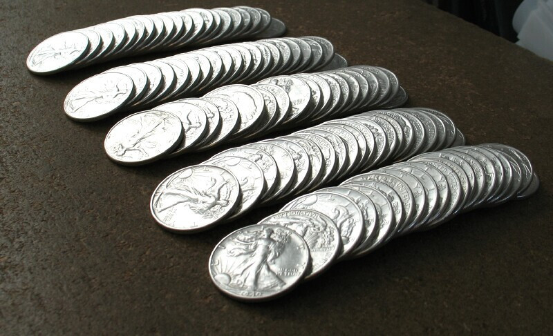 ROLL WALKING LIBERTY SILVER HALVES (MIXED DATES) AU/BETTER (11 ROLLS AVAILABLE)