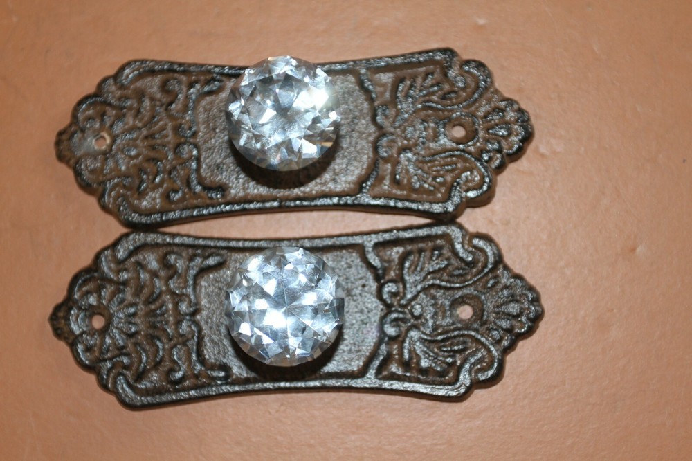 Rustic Elegance Cast Iron Handles Pulls Crystal Look Knobs, Hw-55